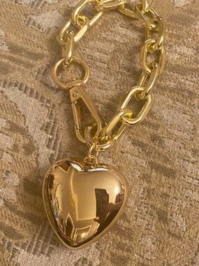 Gold puffy Heart Charm on chain. Fob for bag or wear as bracelet !❤️